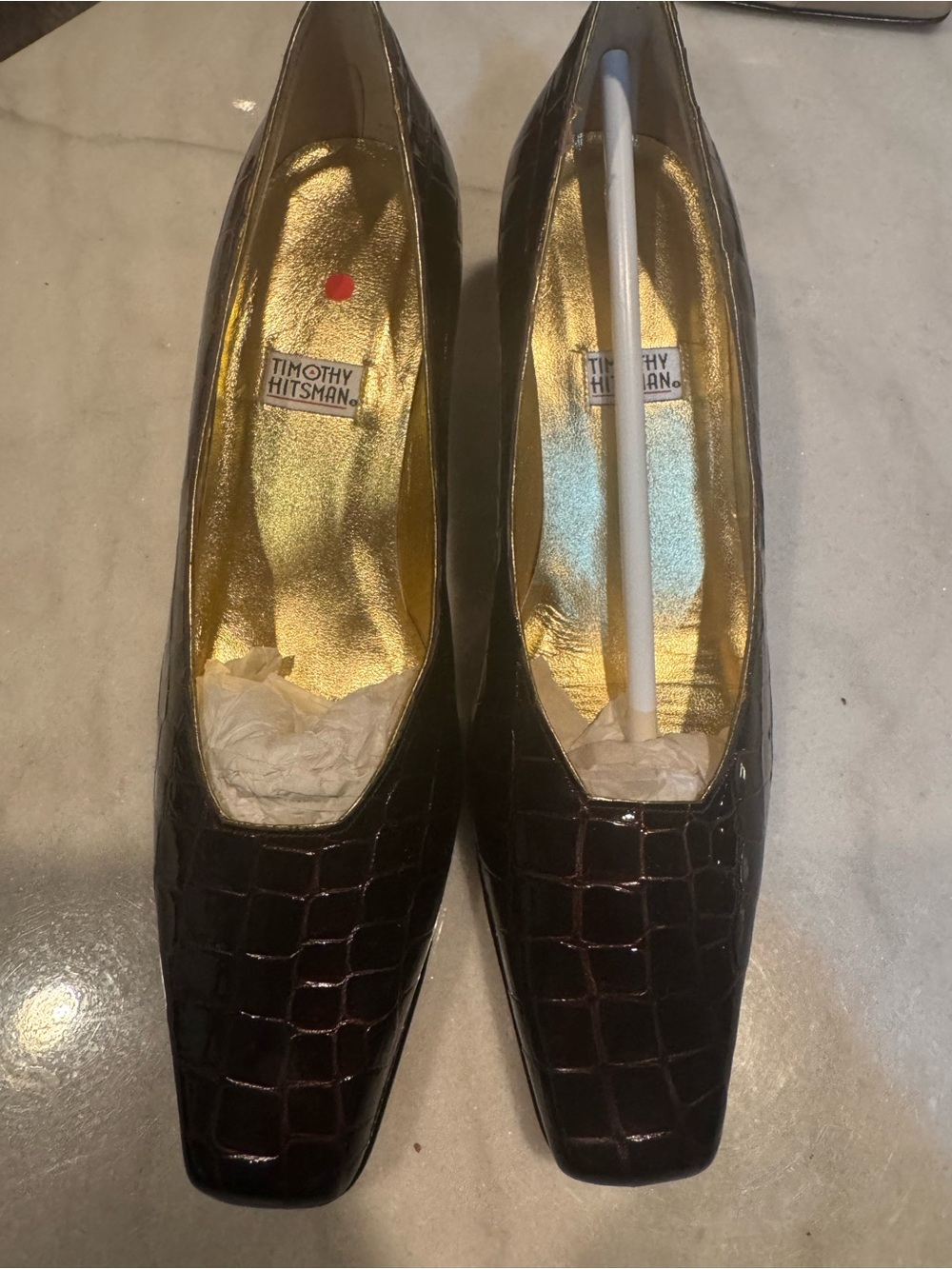 Vintage Timothy Hitsman “Degas” Square-Toe Pumps in Coco